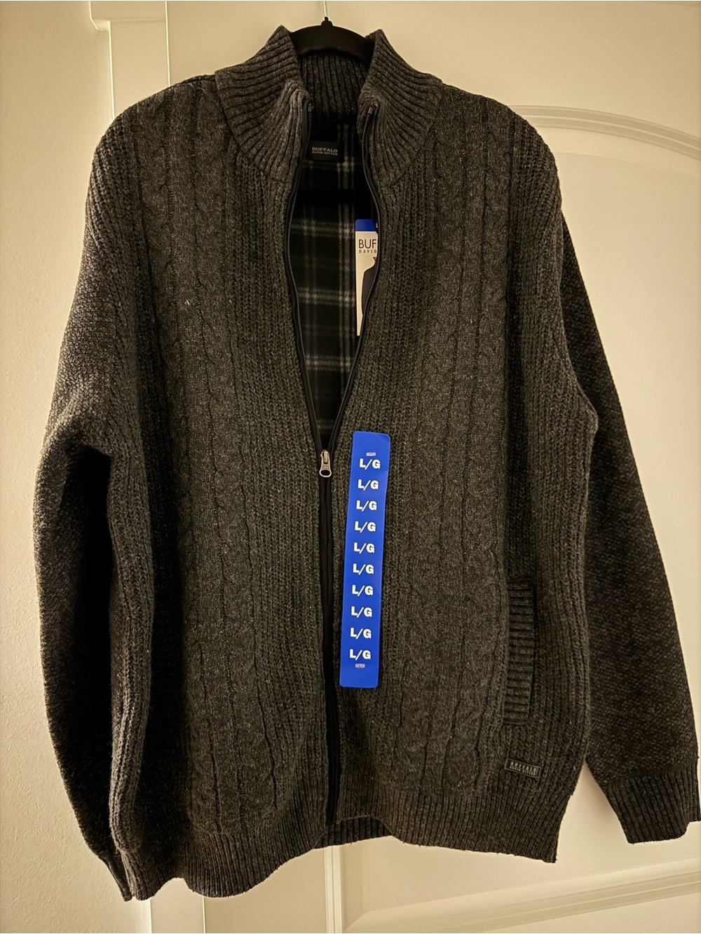 Buffalo David Bitton Men’s Dark Gray Cable Knit Zip-Up Sweater
